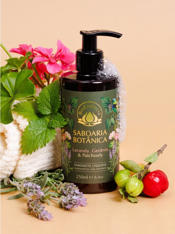 Sabonete Liquido Saboaria Botânica 250ml - Lavanda, Gerânio e Patchouly (Validade: 31/10/2026 - Lote: 6081)